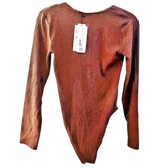 Zara Brown Ribbed Stretch Long Sleeve Bodysuit Size Large NWT - Picture 4 of 5